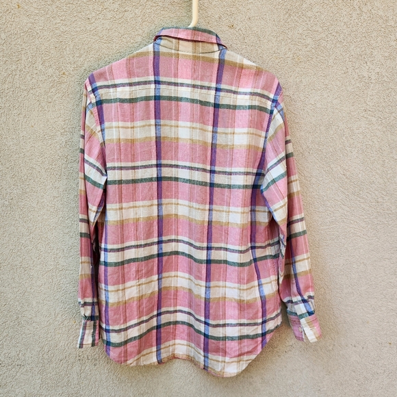 JONES NEW YORK Sport Women's Blouse Medium Plaid Pink 100% Linen Summertime - Picture 5 of 10